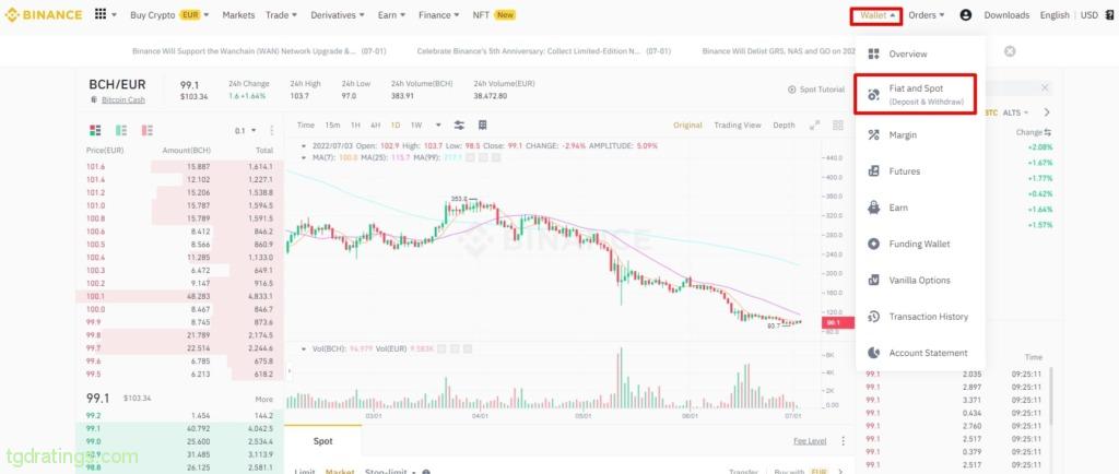 Inicio del retiro desde exchange
