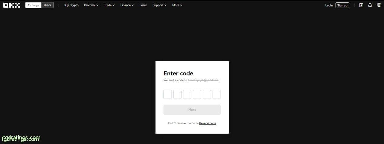 Ventana para ingresar el código de 6 dígitos