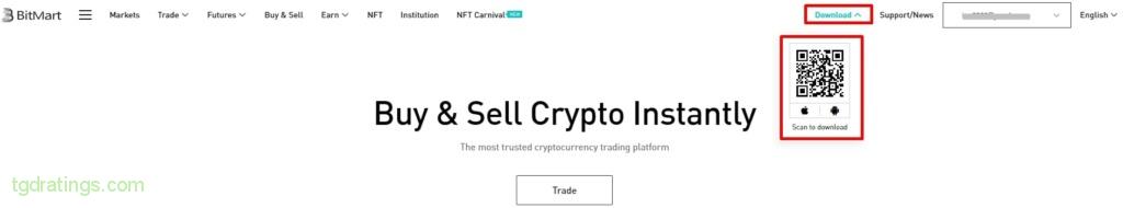 Aplicación móvil de Bitmart