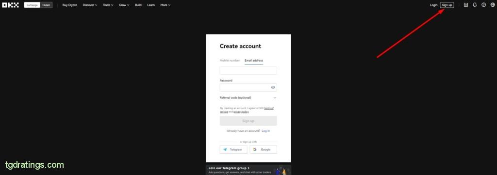 Registrarse en OKX exchange