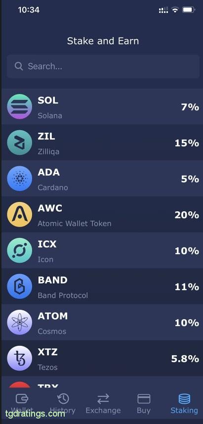 Aplicación Atomic Wallet de staking