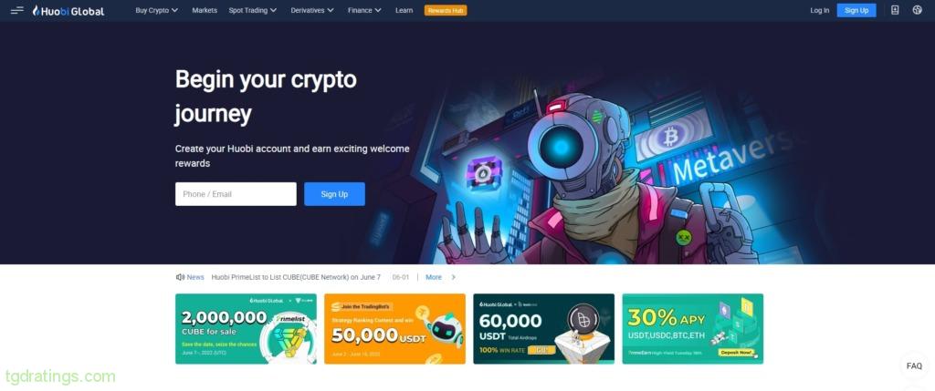 Página de inicio de Huobi