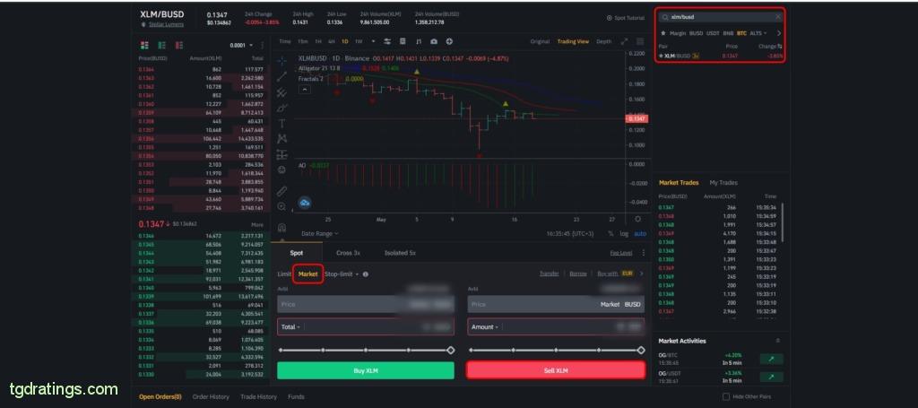 Sprzedaż Stellar na Binance