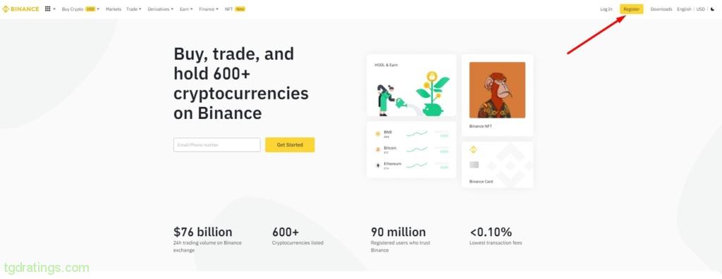 Начало регистрации на Binance