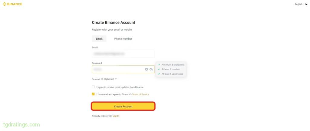 Регистрация на бирже Binance