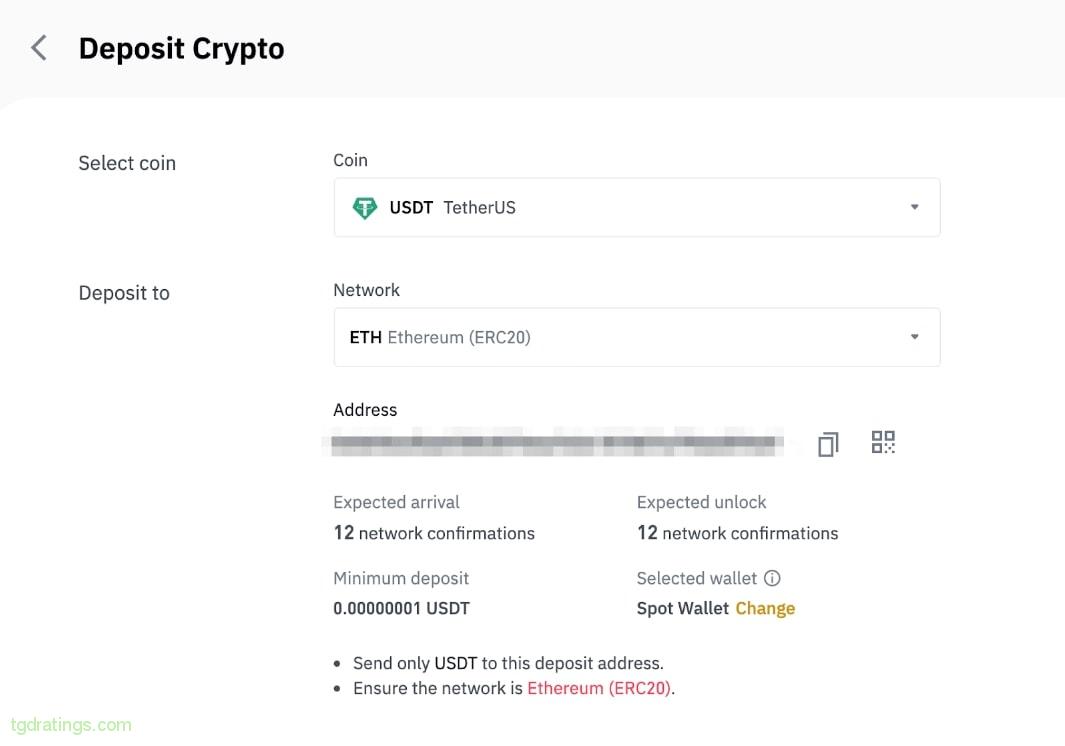 Заявка на пополнение кошелька в USDT ERC20