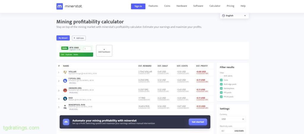 Главная страница Minerstat