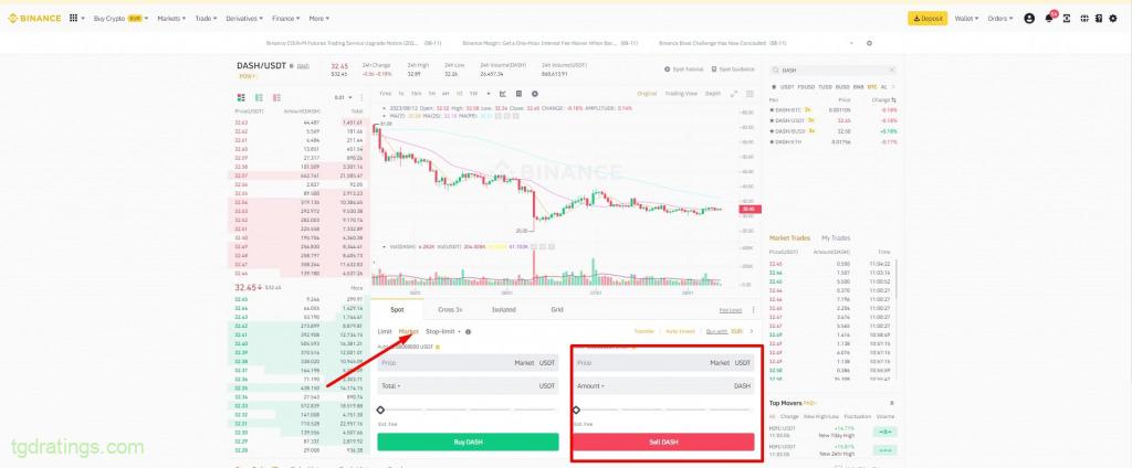 Продажа DASH на споте