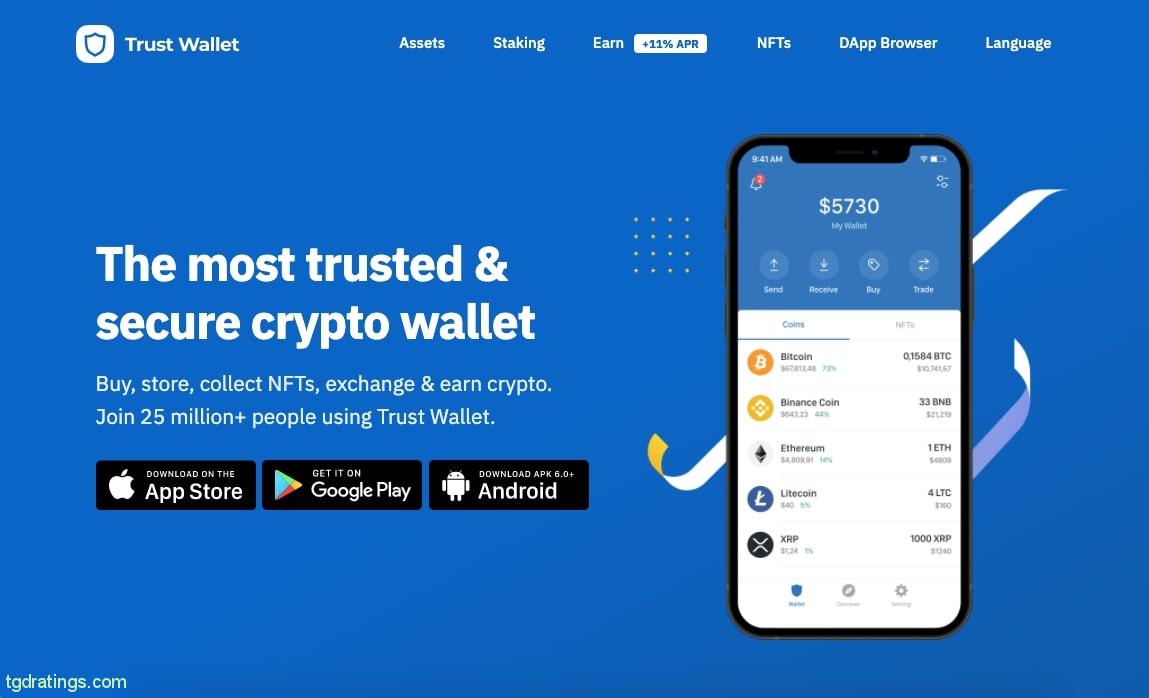 Home page of Trust Wallet site