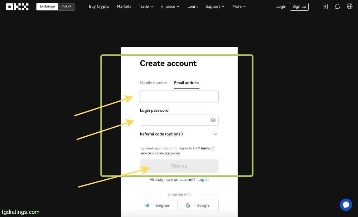 Email registration page