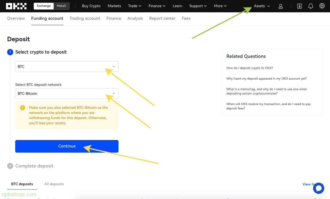 Deposit replenishment on OKX