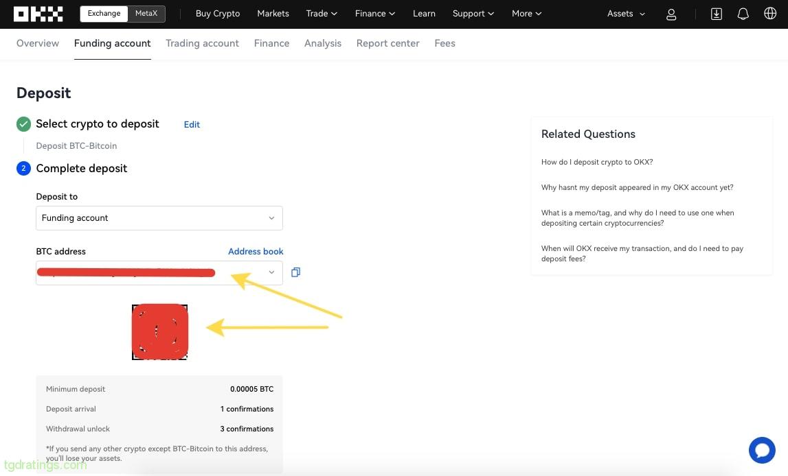 Deposit replenishment on OKX