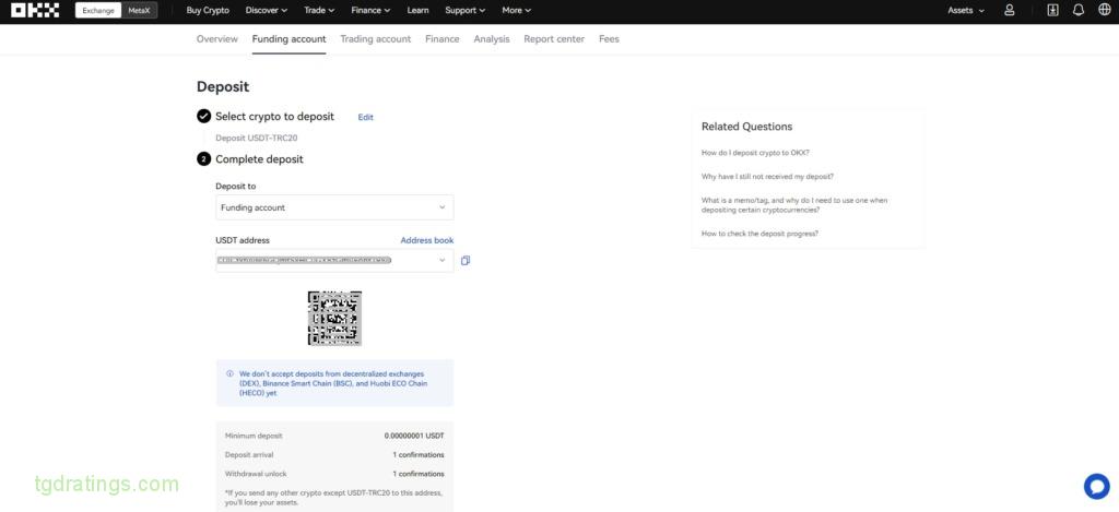 Getting a cryptocurrency wallet address to top up OKX accounts