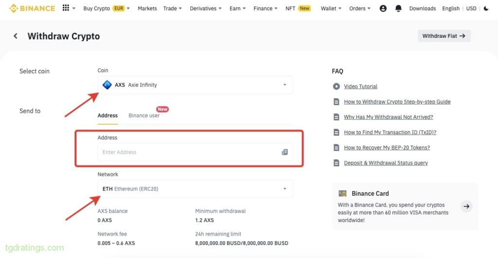 Ask for AXS withdrawal from the exchange