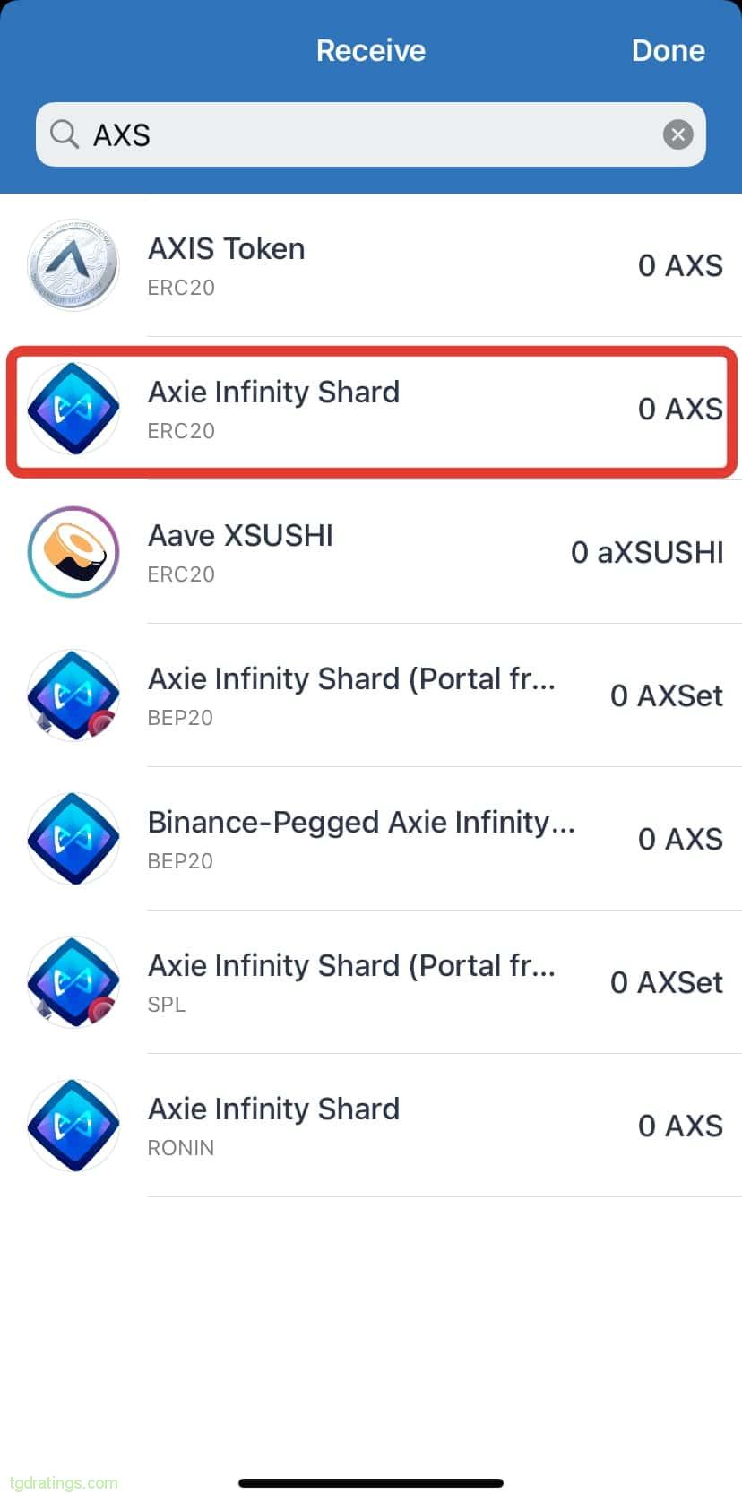 Select currency to receive 