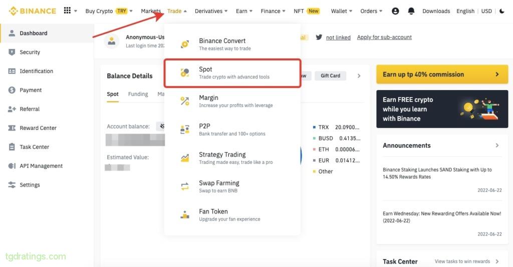Spot Market Trading Binance