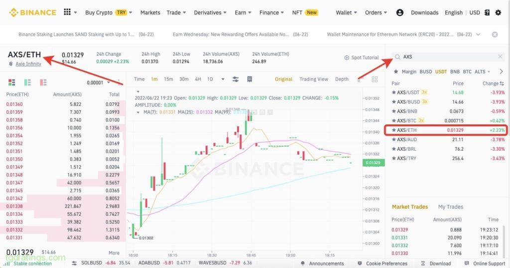 Select trading pair