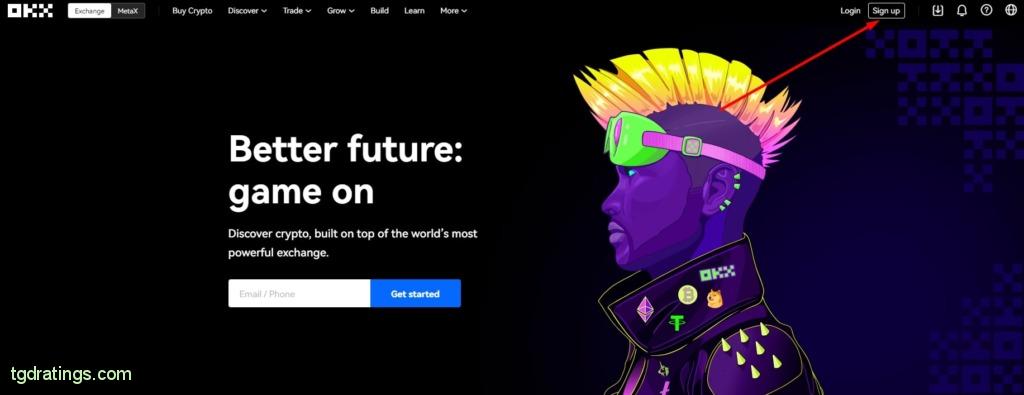 Start registration on the exchange OKX