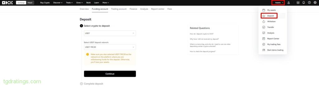 Top up on the exchange OKX