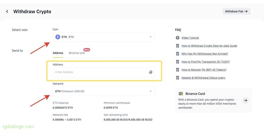 Withdraw ETH from Binance