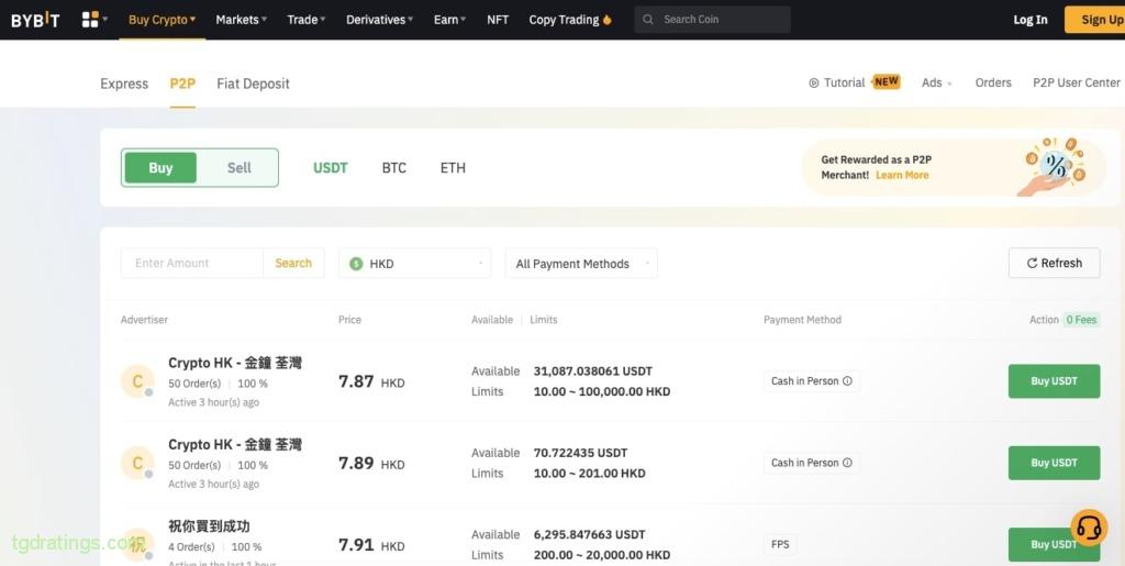 P2P trading on the Bybit exchange