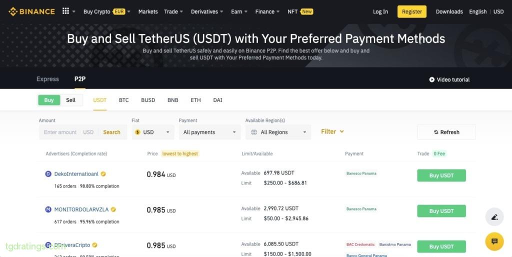 P2P trading on the Binance exchange