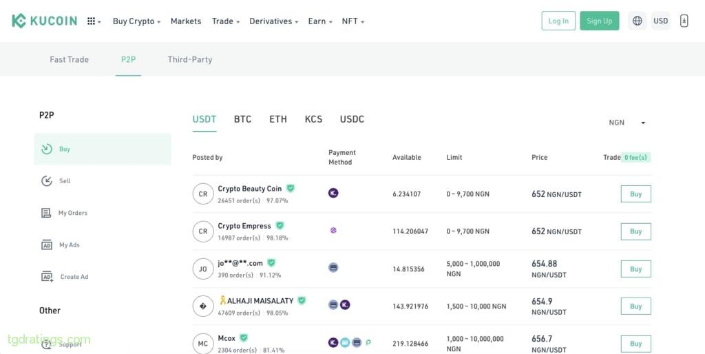 P2P trading on the Kucoin exchange