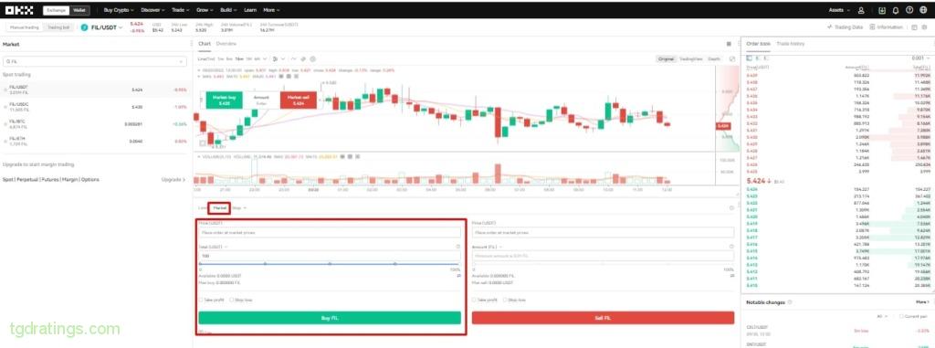 Order to buy FIL on OKX 