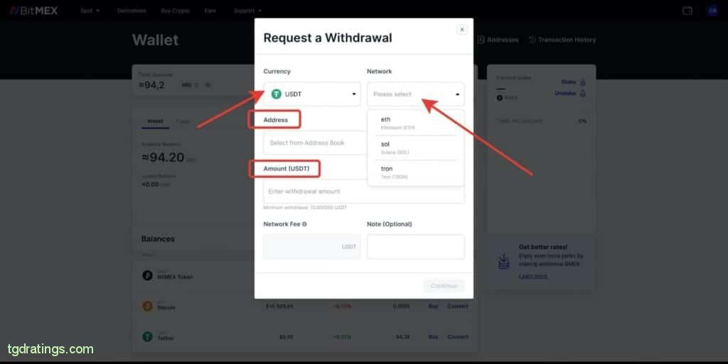 Withdraw USDT from Bitmex
