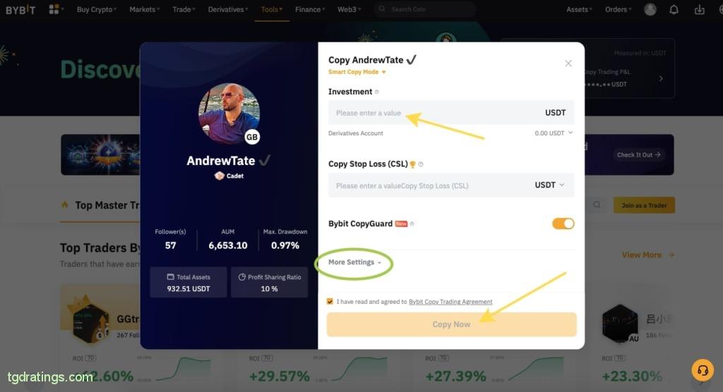 Filling out a copy trading application