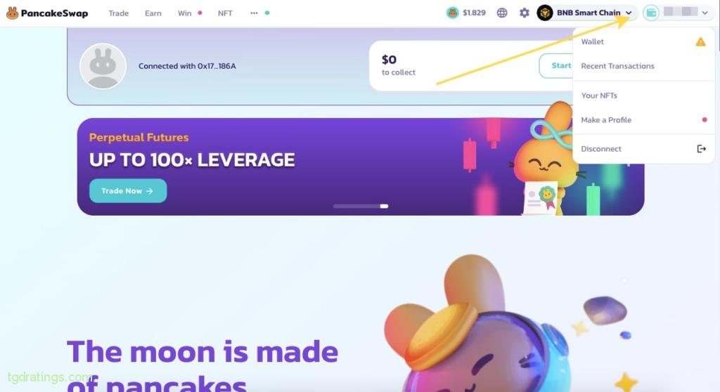 A wallet connected to an exchange Trust Wallet