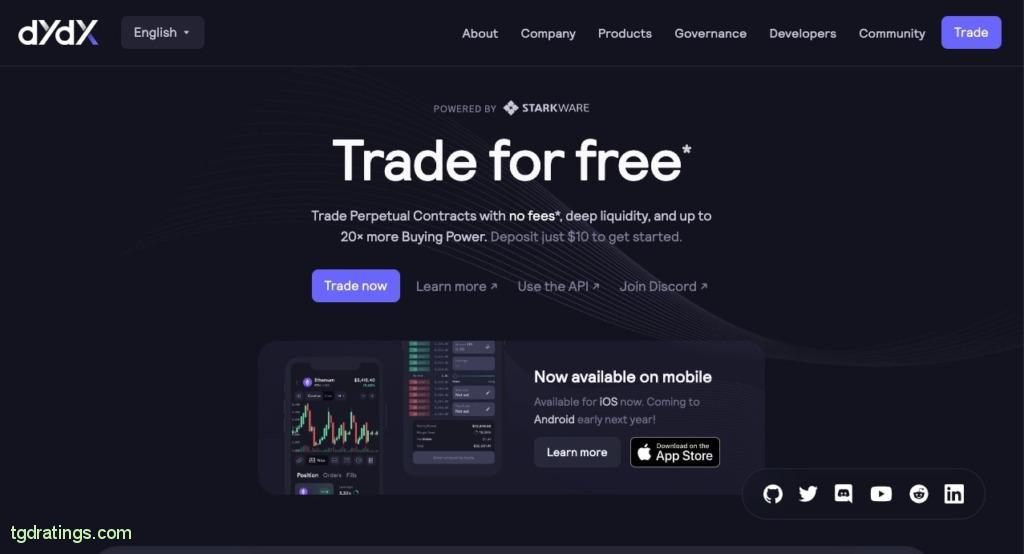 dYdX homepage