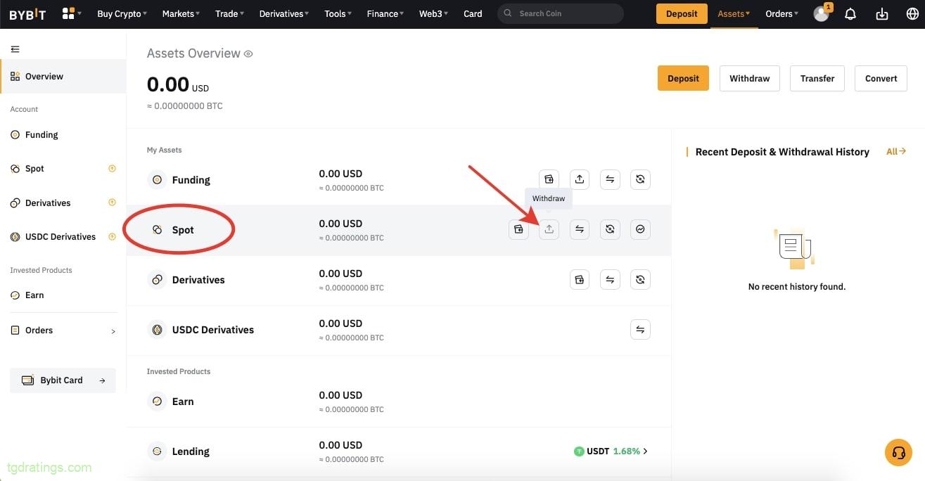 Wypłata środków z salda spot Bybit
